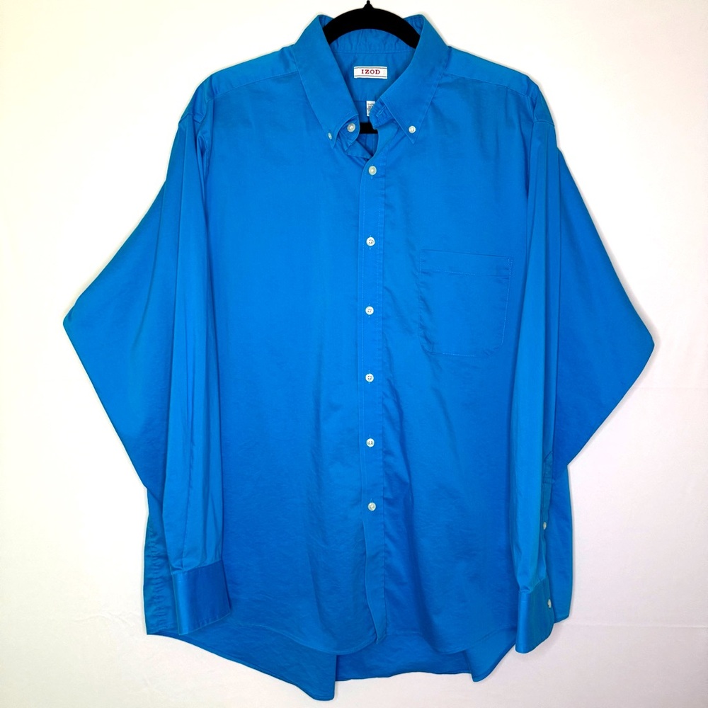Izod Blue Casual Button Down Shirt Relaxed Fit. A2
